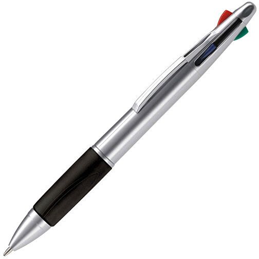 Kugelschreiber Mit 4 Schreibfarben , silber / schwarz, ABS, 13,70cm (Länge), Bild 2