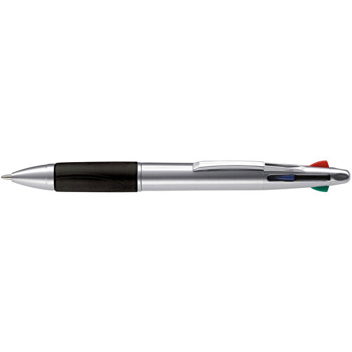 Kugelschreiber Mit 4 Schreibfarben , silber / schwarz, ABS, 13,70cm (Länge), Bild 3
