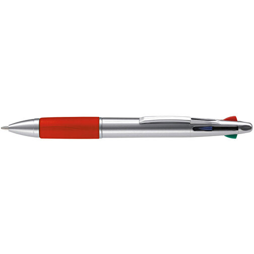 Kugelschreiber Mit 4 Schreibfarben , silber / rot, ABS, 13,70cm (Länge), Bild 3