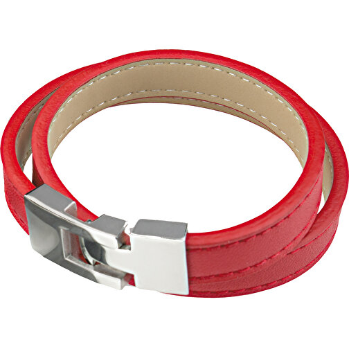Wickelarmband , rot, Leder, 39,00cm x 1,00cm (Länge x Breite), Bild 1