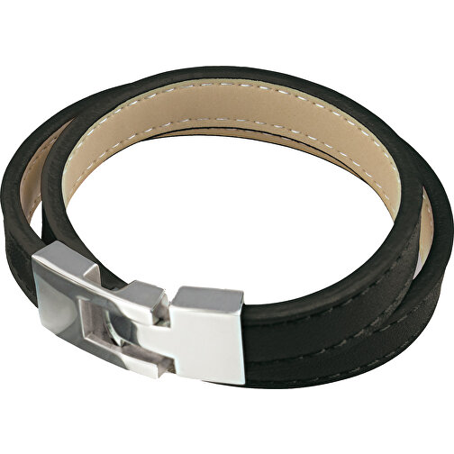 Wickelarmband , schwarz, Leder, 39,00cm x 1,00cm (Länge x Breite), Bild 1