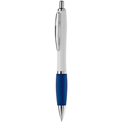 Kugelschreiber Hawaï Weiss , weiss / dunkelblau, ABS & Metall, 14,00cm (Länge), Bild 1