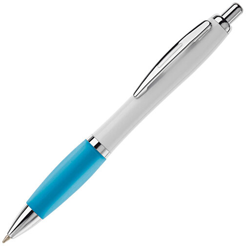 Kugelschreiber Hawaï Weiß , weiß / hellblau, ABS & Metall, 14,00cm (Länge), Bild 2