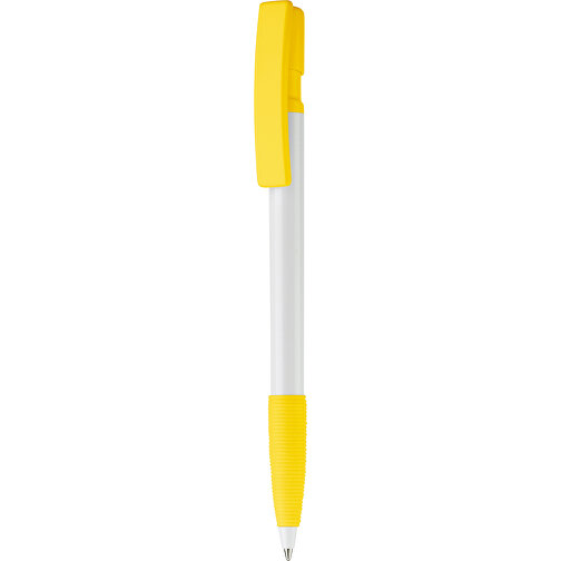Kugelschreiber Nash Hardcolour Mit Gummigriff , weiß / gelb, ABS, 14,50cm (Länge), Bild 1
