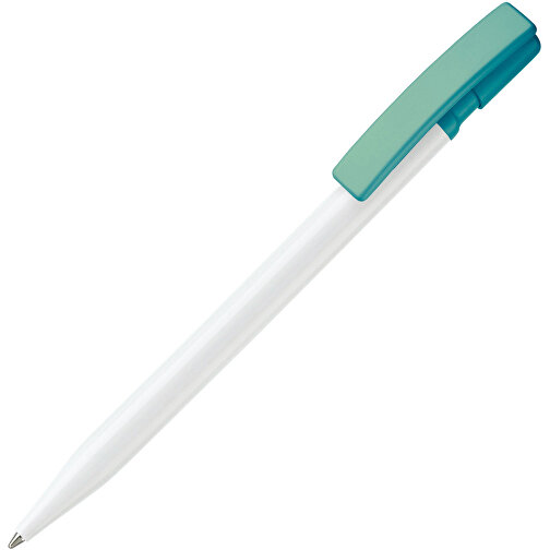 Kugelschreiber Nash Hardcolour , weiß / türkis, ABS, 14,50cm (Länge), Bild 2
