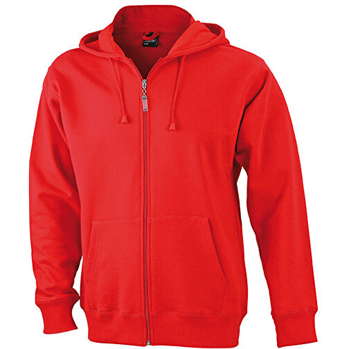 Men’s Hooded Jacket , James Nicholson, rot, 80% Baumwolle, ringgesponnen, 20% Polyester, S, , Bild 1
