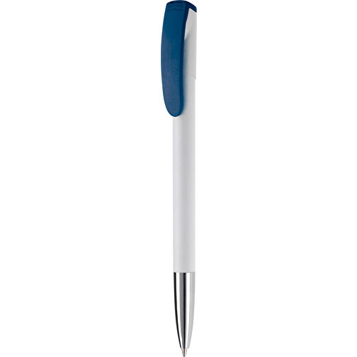Kugelschreiber Deniro Mit Metallspitze Hardcolour , weiß / dunkelblau, ABS & Metall, 14,30cm (Länge), Bild 1