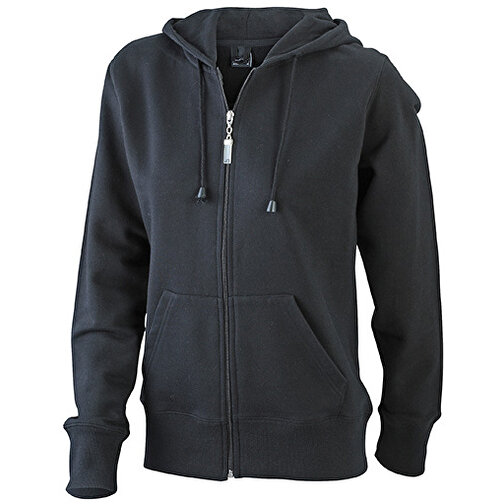 Ladies’ Hooded Jacket , James Nicholson, schwarz, 80% Baumwolle, ringgesponnen, 20% Polyester, S, , Bild 1
