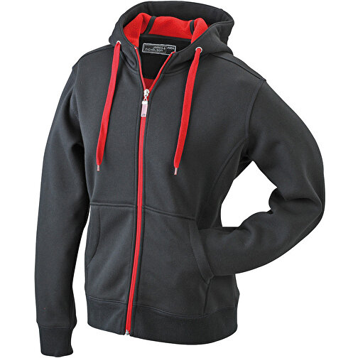 Ladies’ Doubleface Jacket , James Nicholson, schwarz/rot, 55% Polyester, 45% Baumwolle, M, , Bild 1