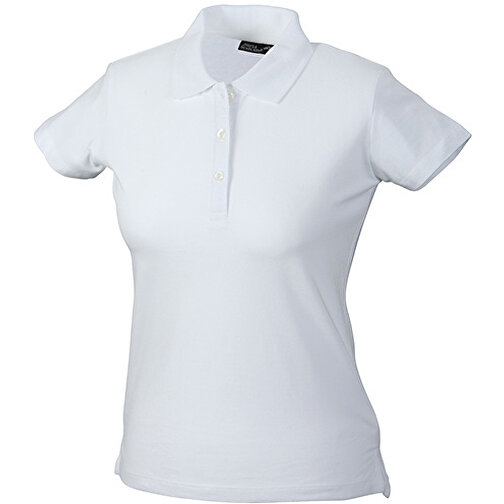 Ladies’ Elastic Piqué Polo , James Nicholson, weiss, 95% Baumwolle, gekämmt, ringgesponnen, 5% Elasthan, L, , Bild 1