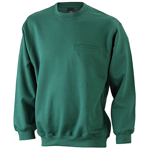 Men’s Round Sweat Pocket , James Nicholson, dark-grün, 80% Baumwolle, ringgesponnen, 20% Polyester, S, , Bild 1
