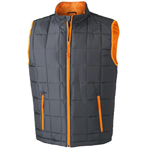 Men’s Padded Light Weight Vest , James Nicholson, carbon/orange, 100% Polyester, M, , Bild 1