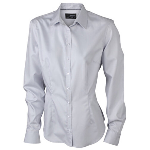 Ladies’ Long-Sleeved Blouse , James Nicholson, light-grau, 100% Baumwolle, L, , Bild 1