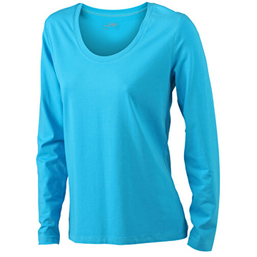 Ladies’ Stretch Shirt Long-Sleeved , James Nicholson, türkis, 95% Baumwolle, gekämmt, ringgesponnen, 5% Elasthan, L, , Bild 1