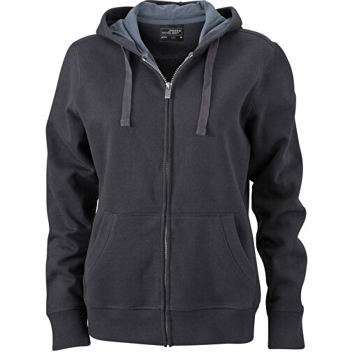 Ladies’ Hooded Jacket , James Nicholson, schwarz/carbon, 80% Baumwolle, gekämmt, 20% Polyester, M, , Bild 1
