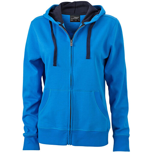 Ladies’ Hooded Jacket , James Nicholson, cobalt/navy, 80% Baumwolle, gekämmt, 20% Polyester, S, , Bild 1