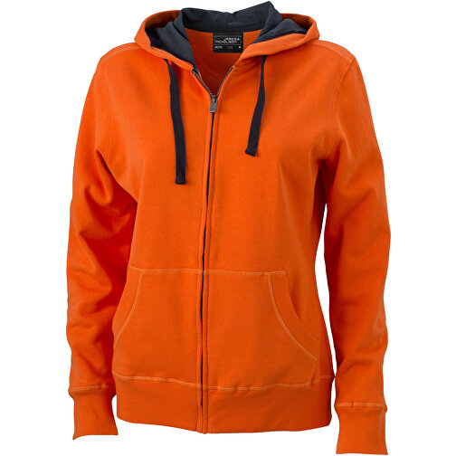 Ladies’ Hooded Jacket , James Nicholson, dark-orange/carbon, 80% Baumwolle, gekämmt, 20% Polyester, XXL, , Bild 1