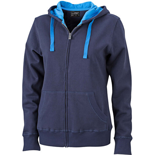 Ladies’ Hooded Jacket , James Nicholson, navy/cobalt, 80% Baumwolle, gekämmt, 20% Polyester, XL, , Bild 1