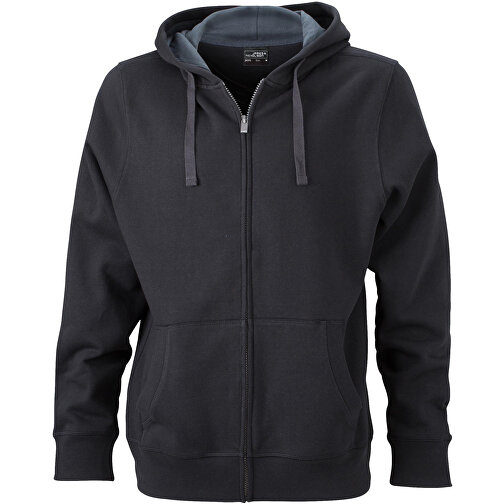 Men’s Hooded Jacket , James Nicholson, schwarz/carbon, 80% Baumwolle, gekämmt, 20% Polyester, M, , Bild 1