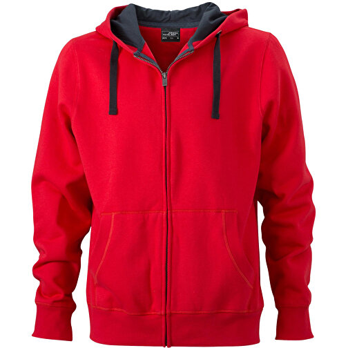 Men’s Hooded Jacket , James Nicholson, rot/carbon, 80% Baumwolle, gekämmt, 20% Polyester, L, , Bild 1