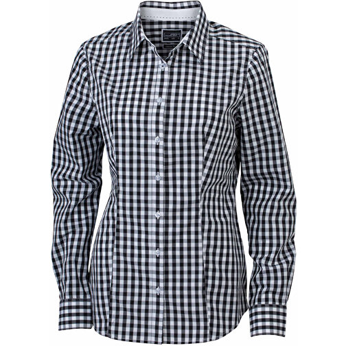 Ladies’ Checked Blouse , James Nicholson, schwarz/weiß, 100% Baumwolle, XL, , Bild 1