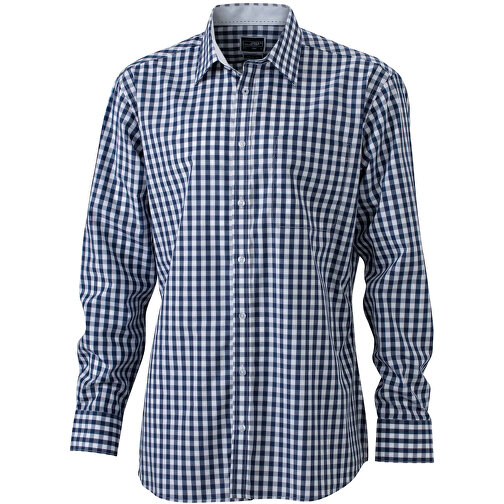 Men’s Checked Shirt , James Nicholson, navy/weiss, 100% Baumwolle, S, , Bild 1