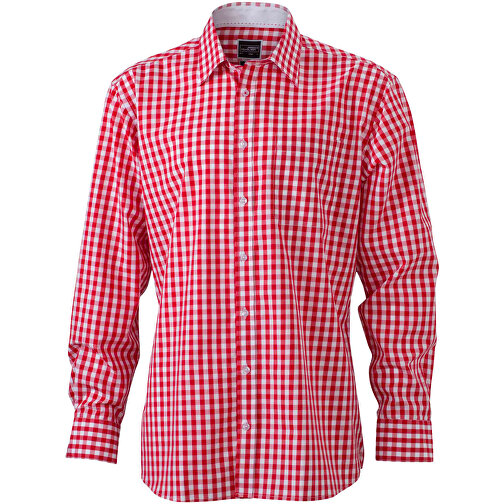 Men’s Checked Shirt , James Nicholson, rot/weiss, 100% Baumwolle, S, , Bild 1
