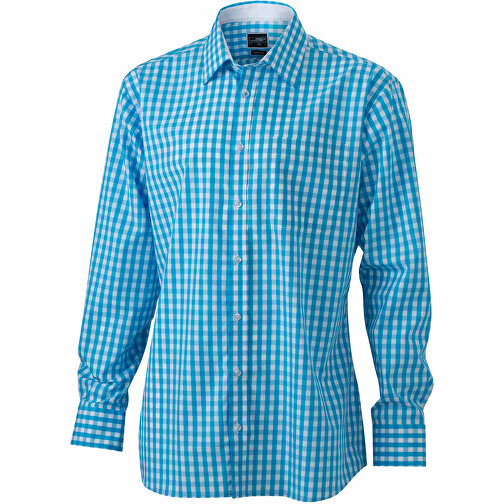 Men’s Checked Shirt , James Nicholson, türkis/weiß, 100% Baumwolle, XXL, , Bild 1