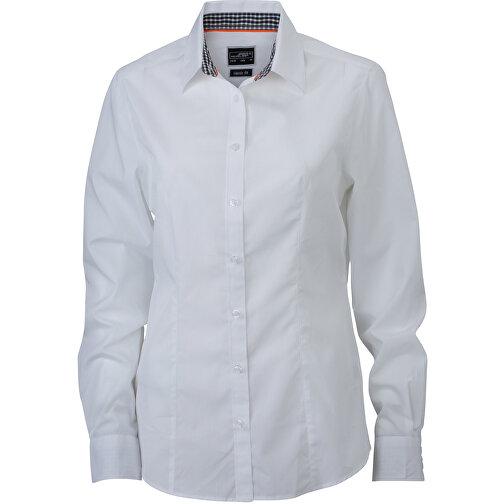 Ladies’ Plain Shirt , James Nicholson, weiss/schwarz-weiss, 100% Baumwolle, XS, , Bild 1