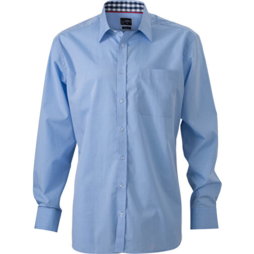 Men’s Plain Shirt , James Nicholson, light-blau/navy-weiss, 100% Baumwolle, XL, , Bild 1