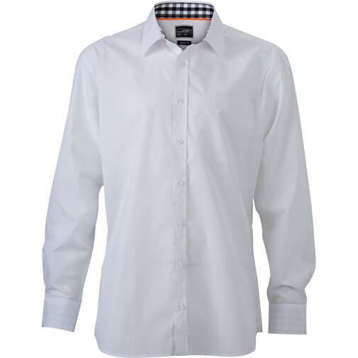 Men’s Plain Shirt , James Nicholson, weiss/schwarz-weiss, 100% Baumwolle, M, , Bild 1