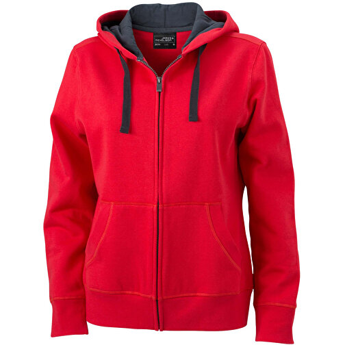 Ladies’ Hooded Jacket , James Nicholson, rot/carbon, 80% Baumwolle, gekämmt, 20% Polyester, XXL, , Bild 1