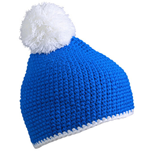 Pompon Hat With Contrast Stripe , Myrtle Beach, blau/weiß, 100% Polyester, one size, , Bild 1