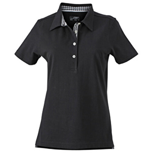 Ladies’ Plain Polo , James Nicholson, schwarz/schwarz-weiß, 100% Baumwolle, gekämmt, M, , Bild 1