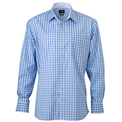 Men’s Checked Shirt , James Nicholson, glacier-blau/weiss, 100% Baumwolle, S, , Bild 1