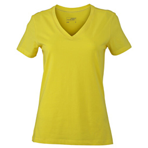Ladies’ Stretch V-T , James Nicholson, gelb, 95% Baumwolle, gekämmt, ringgesponnen, 5% Elasthan, XL, , Bild 1