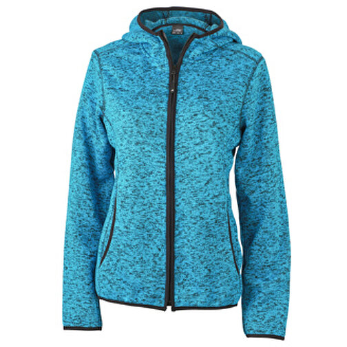 Ladies’ Knitted Fleece Hoody , James Nicholson, blau-melange/schwarz, 100% Polyester, L, , Bild 1