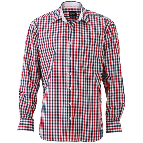 Men’s Checked Shirt , James Nicholson, navy/rot-navy-weiss, 100% Baumwolle, S, , Bild 1