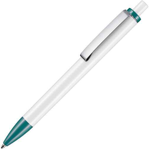 Kugelschreiber Exos P , Ritter-Pen, türkis/weiss, ABS-Kunststoff, 14,00cm (Länge), Bild 2