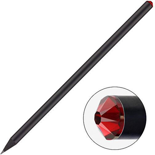 Schwarzer Bleistift Mit Original Preciosa®-Kristall , schwarz, Kristall dunkelrot, Holz, 17,70cm x 0,70cm x 0,70cm (Länge x Höhe x Breite), Bild 1