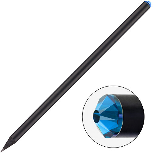 Schwarzer Bleistift Mit Original Preciosa®-Kristall , schwarz, Kristall türkisblau, Holz, 17,70cm x 0,70cm x 0,70cm (Länge x Höhe x Breite), Bild 1