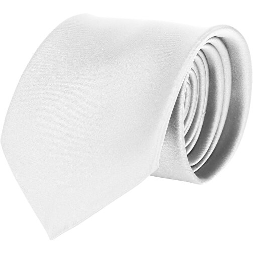 Krawatte, 100% Polyester Satin, Uni, Glänzend , weiß, Polyester, glänzend, 148,00cm x 7,50cm (Länge x Breite), Bild 1