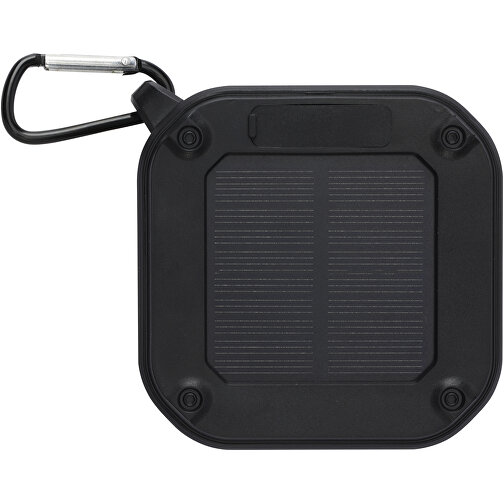 Solo 3W IPX5 Solar Bluetooth®-Lautsprecher Aus Recyceltem RCS Kunststoff Mit Karabinerhaken , schwarz, Recycelter ABS Kunststoff, 9,00cm x 4,20cm x 9,00cm (Länge x Höhe x Breite), Bild 6