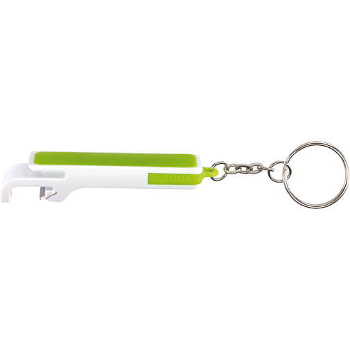 Schlüsselanhänger DOUBLE OPEN , grün, weiß, Kunststoff / Stahl, 12,80cm x 1,60cm x 1,60cm (Länge x Höhe x Breite), Bild 1