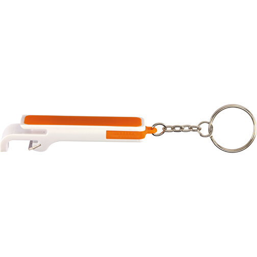 Schlüsselanhänger DOUBLE OPEN , orange, weiss, Kunststoff / Stahl, 12,80cm x 1,60cm x 1,60cm (Länge x Höhe x Breite), Bild 1