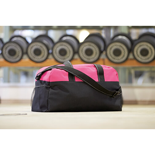 Sporttasche FITNESS , pink, schwarz, 300D Polyester, 45,00cm x 26,00cm x 19,00cm (Länge x Höhe x Breite), Bild 2
