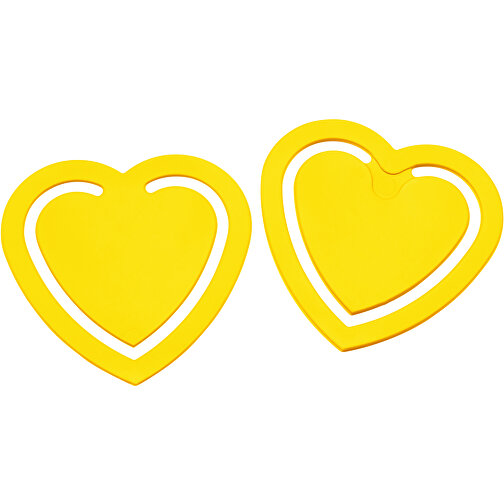 Zettelklammer 'Herz', Mini , gelb, PS, 3,30cm x 3,00cm x 0,15cm (Länge x Höhe x Breite), Bild 1