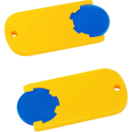 Chiphalter Mit 1€-Chip 'Alpha' , blau, gelb, ABS, 6,10cm x 0,40cm x 2,90cm (Länge x Höhe x Breite), Bild 1