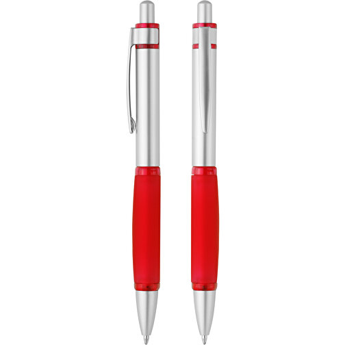 Druckkugelschreiber 'Gamma' , silber, rot, ABS, 13,80cm (Länge), Bild 1