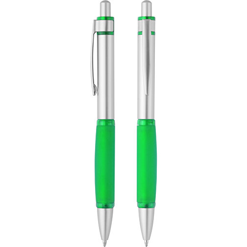 Druckkugelschreiber 'Gamma' , silber, grün, ABS, 13,80cm (Länge), Bild 1
